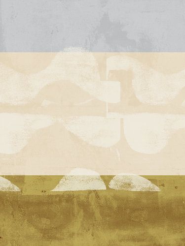Abstrakte Landschaft in Sandbeige, Moosgrün und kühlem Softgrau von Dina Dankers