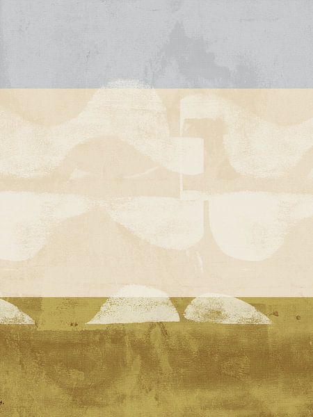 Abstract landscape in  sand beige, moss green and cool soft grey by Dina Dankers