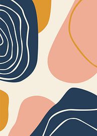 affiches abstraites minimalistes aux formes et lignes fluides et organiques, dans des tons pastel et un style bohème chic