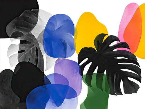 Abstrakte Blätter in Blau, Gelb und Schwarz