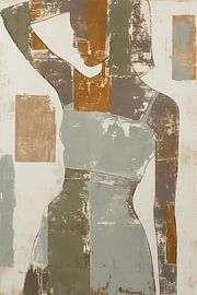 Woman by Abstract Painting