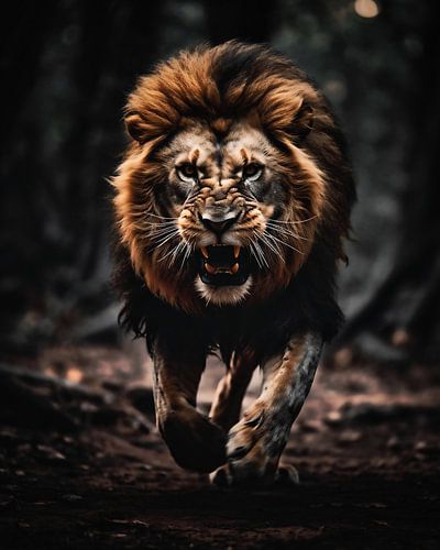 Lion before the jump