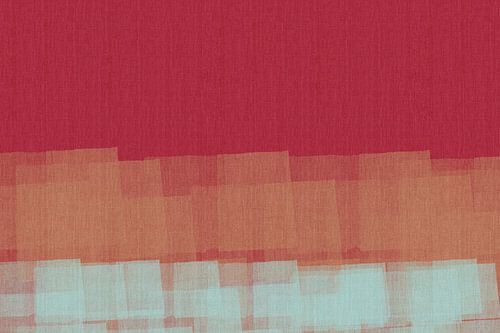 Abstract in wijnrood, terra en lichtblauw.