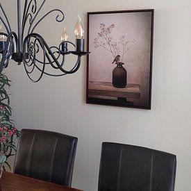 Customer photo: Modern Still Life: Vase with Sparrow by Marjolein van Middelkoop, on canvas