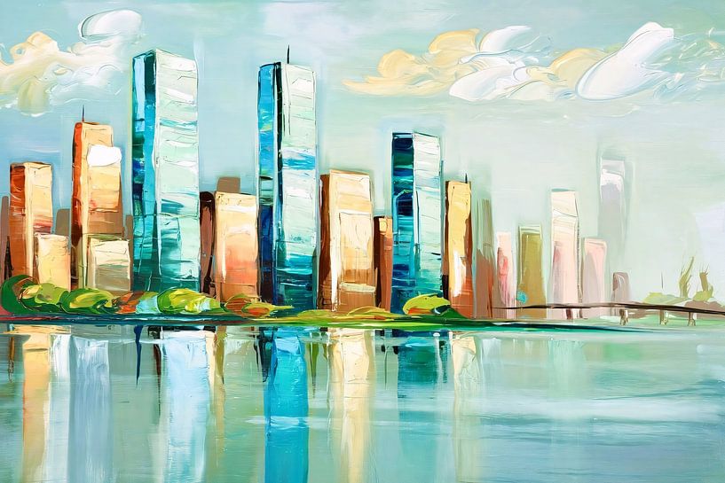 Moderne bunte Skyline-Kunst von Art & Soul Creations