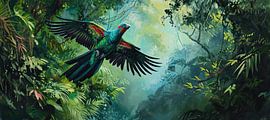 Peinture d'un oiseau tropical sur Caprices d'Art