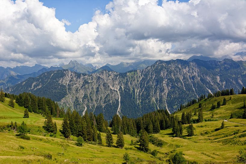 Panorama View From the Alpe Schlappold to the Allgaeu Main Ridge by Gisela Scheffbuch
