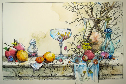 Drawing, still life, wine, party -9