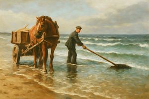 Muschelfischer mit Pferd und Wagen