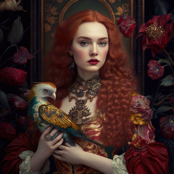 Portrait d'une princesse et de son fidèle perroquet par OEVER.ART
