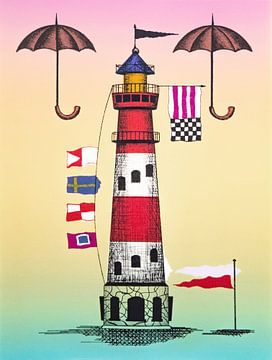 Lighthouse with flags and umbrella by Helmut Böhm