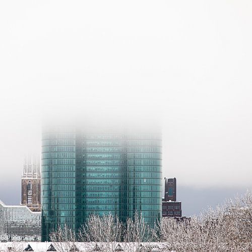Winter in Utrecht, snowy Dom in the clouds. by André Blom Fotografie Utrecht