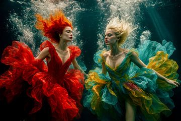 Fire & Flood - The dance of the elements under water by Klaus Tesching - Art-AI