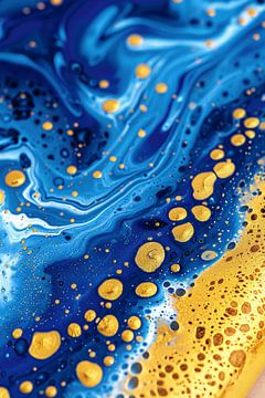 Blauwe en gouden abstracte schilderij van De Muurdecoratie