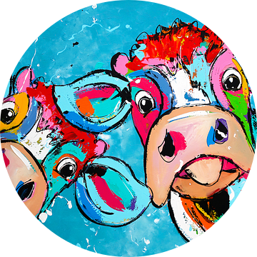Kleurrijke Koeien | Blauw van Vrolijk Schilderij