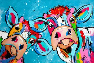 Colorful Cows | Blue by Vrolijk Schilderij