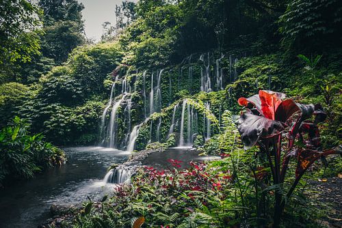 Enchanting waterfall in Bali's jungle, Indonesia