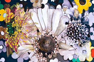 Mixed media flowers. van Therese Brals