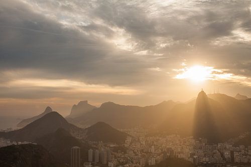 Sunset over the Christ statue in Rio de Janeiro