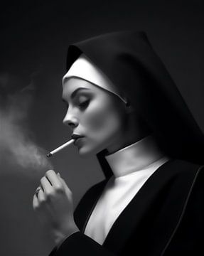 Portrait of a sinful nun with a cigarette by Roger VDB