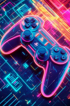 Neon gamecontroller in beeld van Poster Art Shop