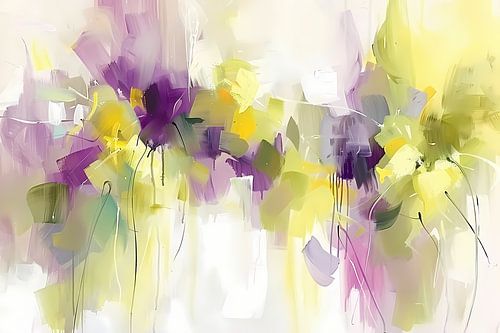 Abstract bloemenveld schilderij met levendige kleuren