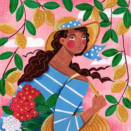 Buntes Porträt Frau in Amalfiküste Italien von Caroline Bonne Müller