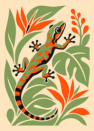 Stylized Gecko Among Tropical Foliage by Karomah Project