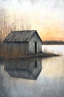 Abandoned hut at sunrise