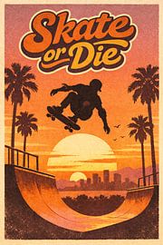 Skate or Die — Retro-poster met zonsondergang van irgian firmansyah