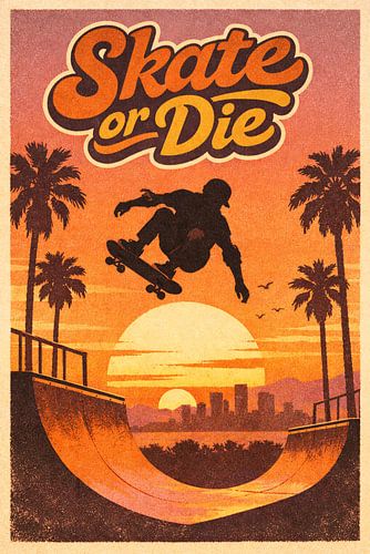 Skate or Die — Affiche rétro « Sunset »