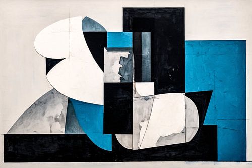 Kubistisch schilderij met blauwe accenten