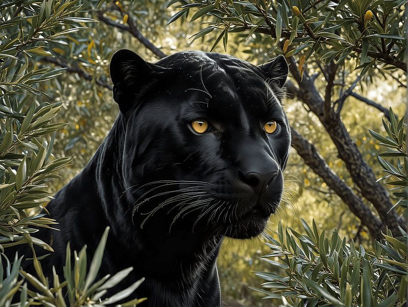 Jagd unter Olivenbäumen | Black Panther von Art Twist by M