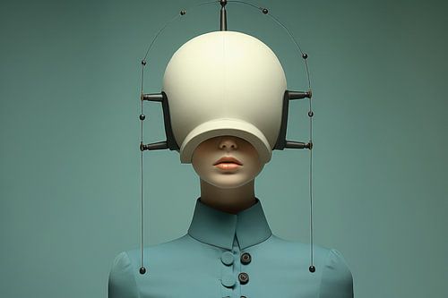 Digital created very beautiful sexy woman with bizarre fetish mask in hi fashion style