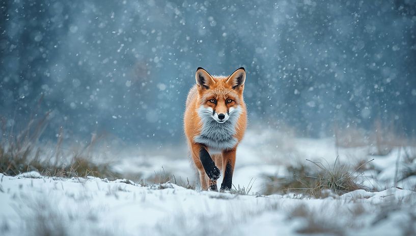 Fox in the snowfall by Bo Valentino