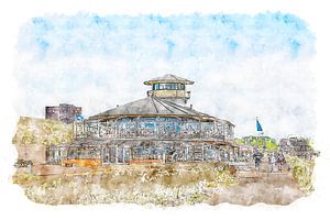 Pavillon de plage Panta Rhei Vlissngen (Zélande) (aquarelle) sur Art by Jeronimo