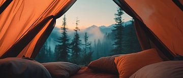 Tent view of mountains at dawn by Poster Art Shop
