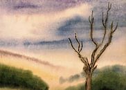 Wazig landschap met boom - aquarel geschilderd door VK (Veit Kessler) van ADLER & Co / Caj Kessler thumbnail
