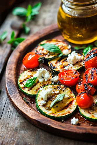Gegrilde groenten met feta en olie