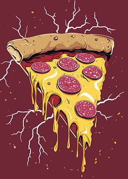 Pizza met gesmolten kaas en salami van Pixelbull Design