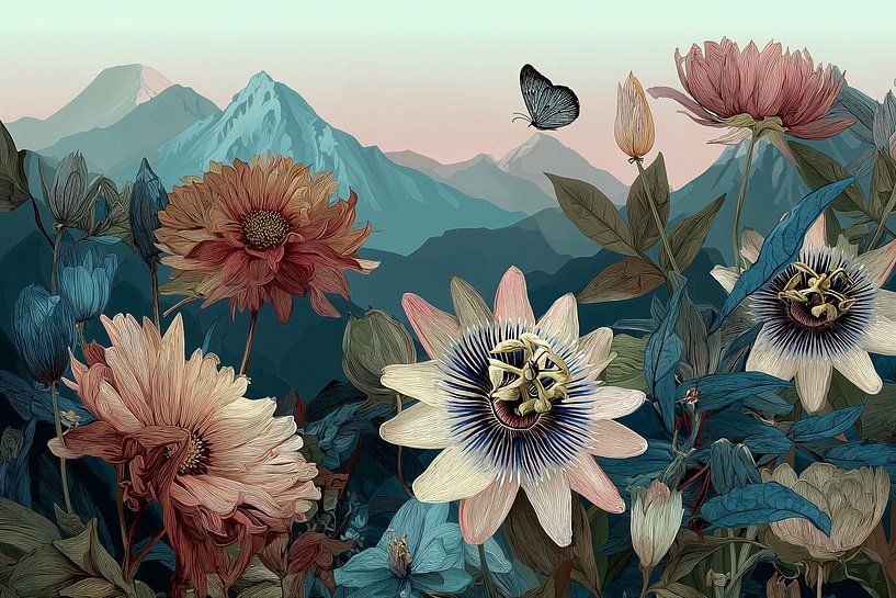 Bergbloemen bij Zonsondergang no.1 van Studio BB