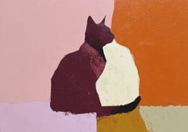 Zwei Katzen in abstrakten Farbflächen von Niklas Maximilian