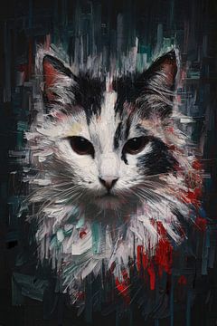 Etain d'un chat abstrait en couleur sur De Muurdecoratie