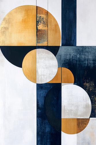Geometrische compositie in blauw en goud