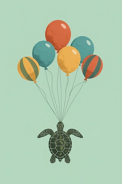 Illustration d'une tortue avec des ballons de baudruche par Dante S