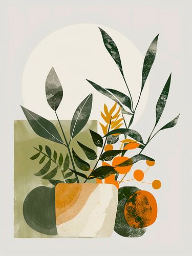 Aquarel planten en de maan