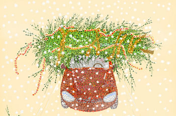 Digitel art in the style of pointillism artwork winter scene
