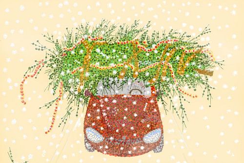 Digitel art dans le style du pointillisme œuvre d'art scène d'hiver