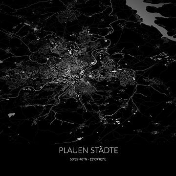 Schwarz-weiße Karte von Plauen Städte, Sachsen, Deutschland. von Rezona