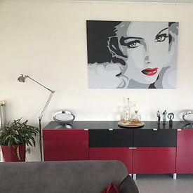 Customer photo: Lady with red lips pop art by anja verbruggen, on canvas